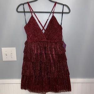 NWT Sparkly Maroon Minidress Forever 21 Cross Back